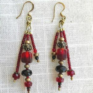 Vintage Czech Red dangle beaded earrings